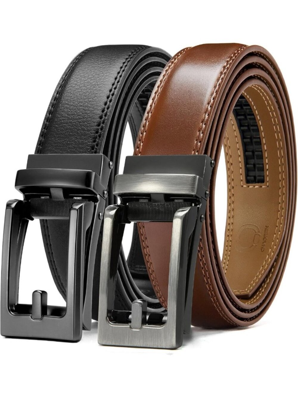 Men's Leather Ratchet Dress Belt 2-Pack - Adjustable Comfort Fit, Stylish